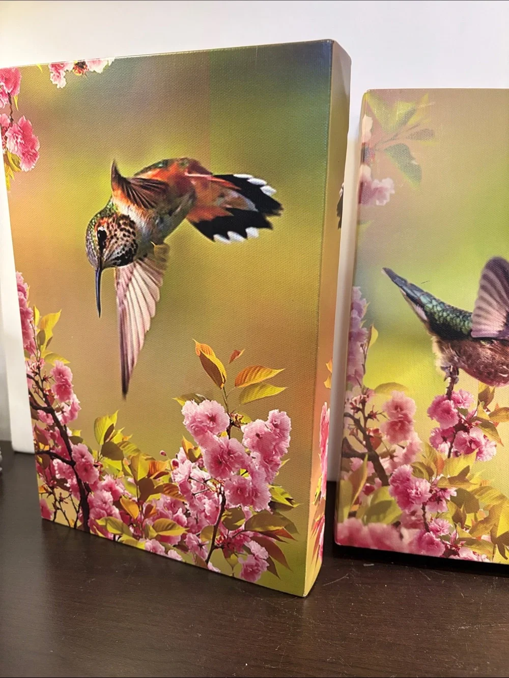 Hummingbird Floral Canvas Wall Art Set - Pink & Green - Picture 5 of 10